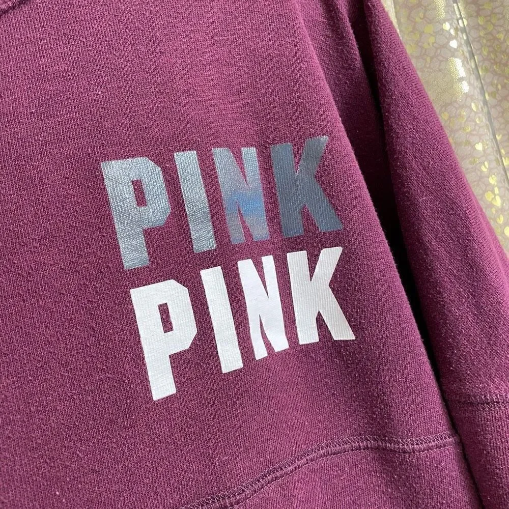 PINK Victorias Secret maroon block logo crewneck sweater, size M